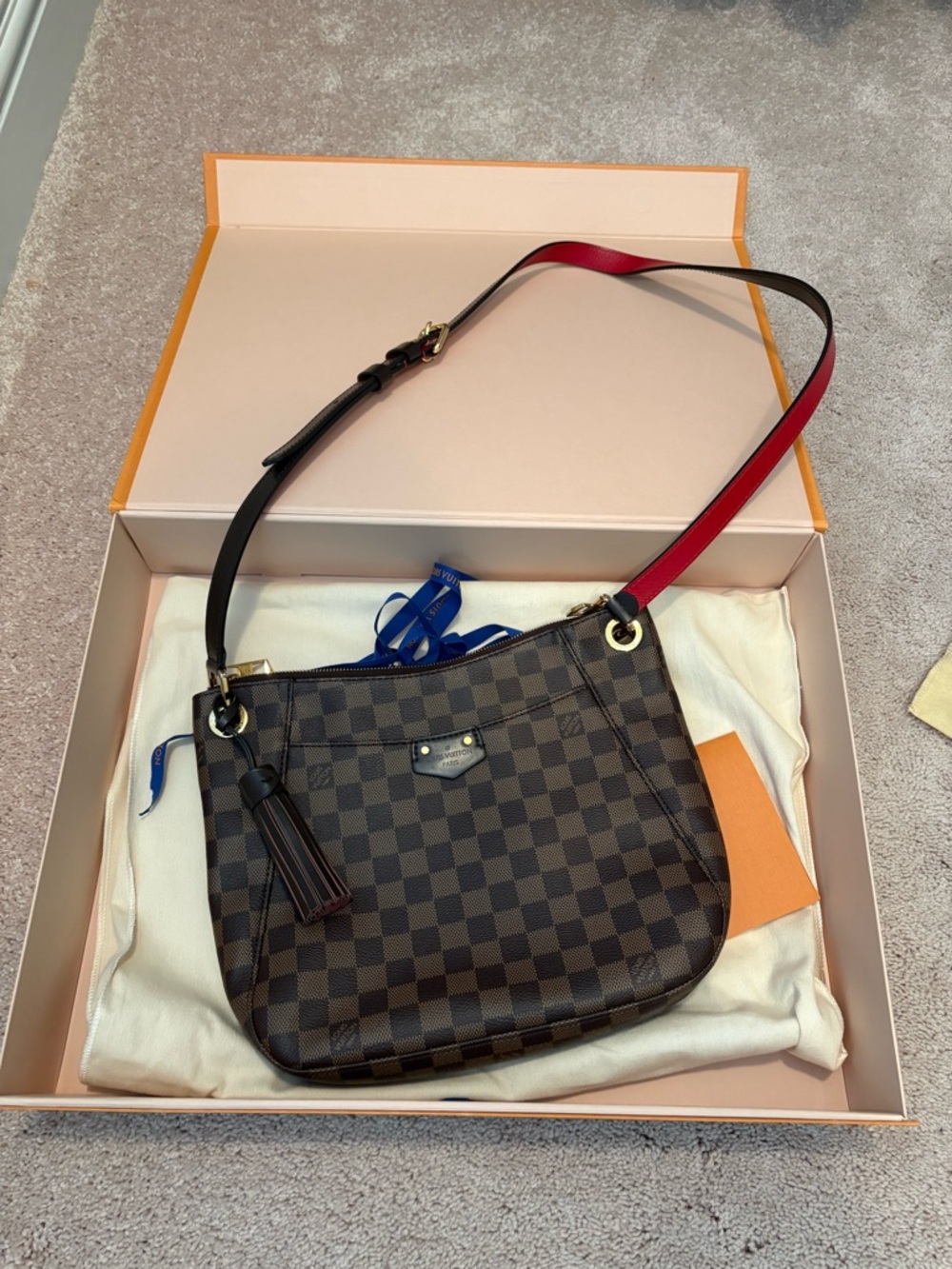Louis Vuitton South Bank Damier Ebene Crossbody Bag with tassel